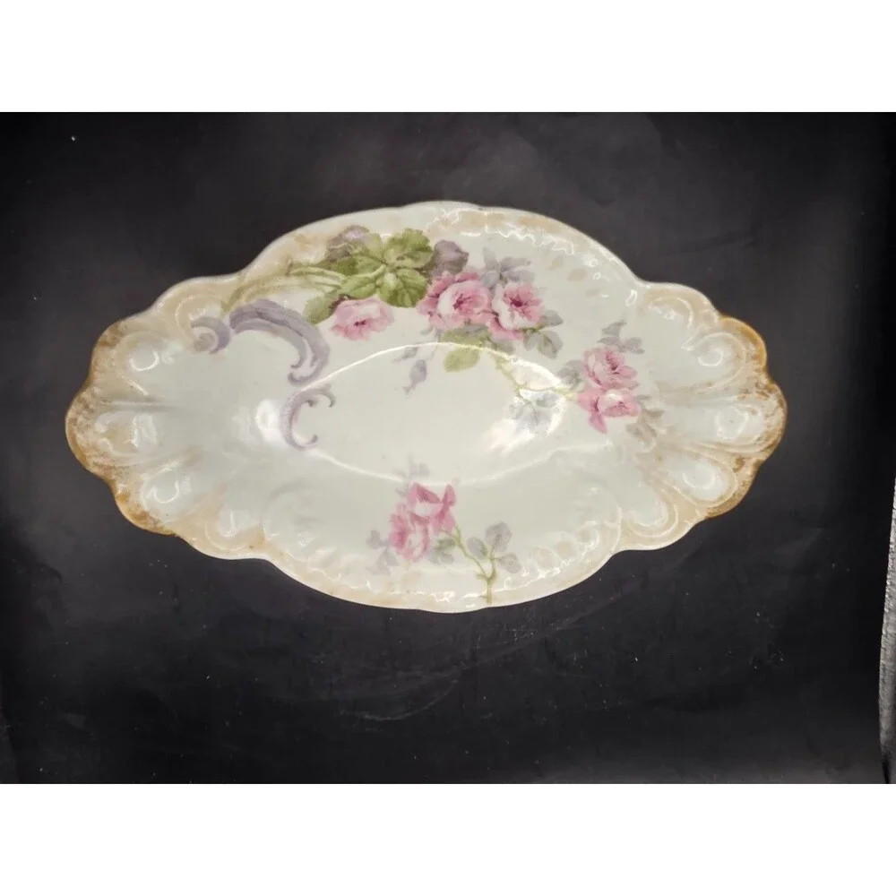 Antique Limoges France WG and Co Porcelain Hand Painted Asparagus Plate Bowl